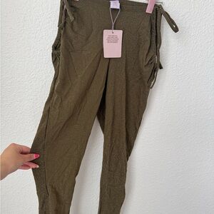 Savage X Fenty Olive Green Leggings with Drawstring Waist and Side Holes -Size M